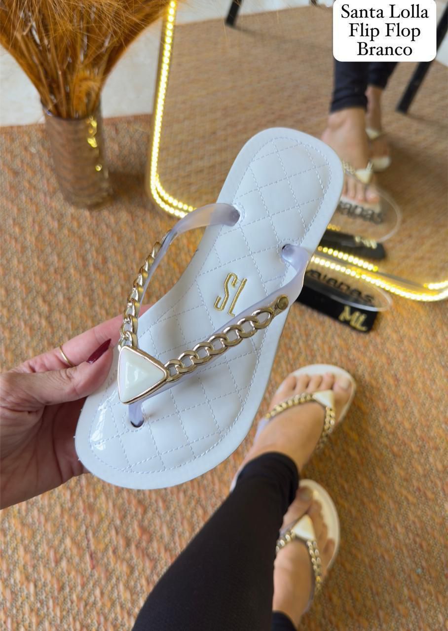 Chinelo pérola com corrente